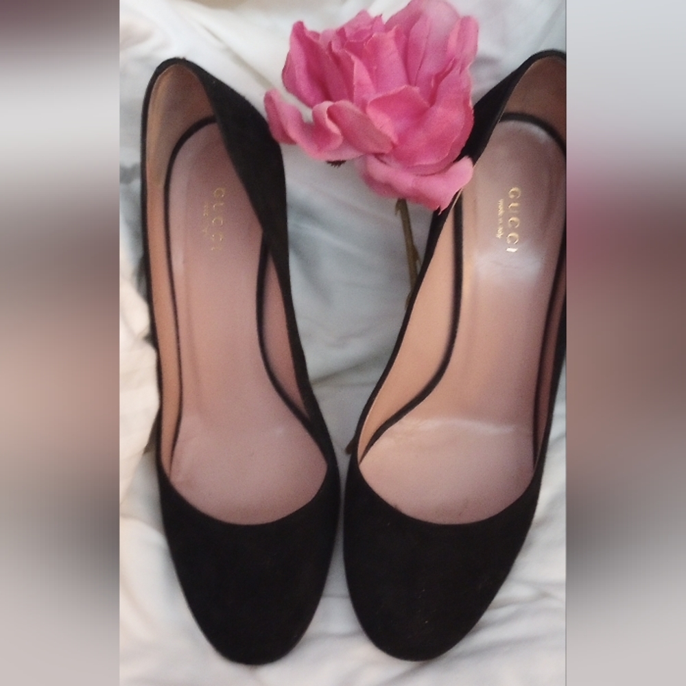 Gucci Suede Wedge Pump Black Shoes 40 Italy